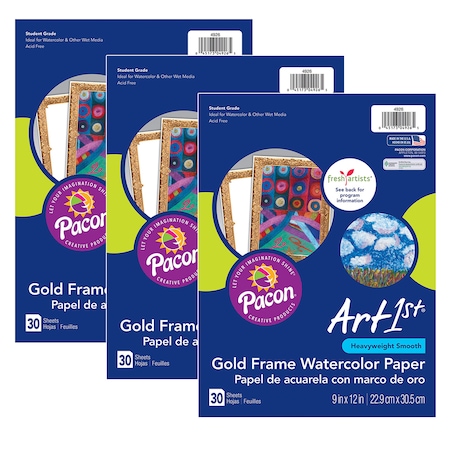 Ucreate Art1st Watercolor Paper, Gold Frame, 9 x 12, PK90 P4926